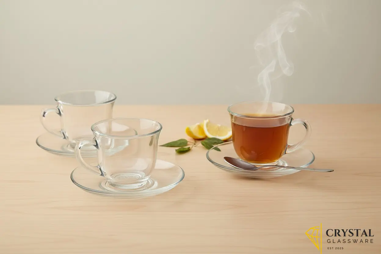Delisoga  Set of 6 Clear Glass Tea / Coffee Cups with saucers